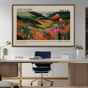 Yayoi Kusama Landscape Canvas Print, Vibrant Floral Mountain