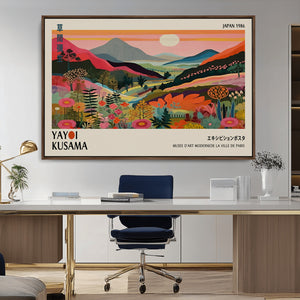 Yayoi Kusama Landscape Canvas Print, Vibrant Floral Mountain