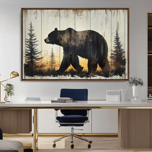Vintage Bear Wall Art Canvas Print for Farmhouse - Mountain