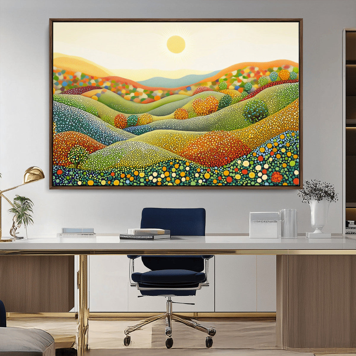 YAYOI KUSAMA Colorful Dot Art Landscape Canvas - Framed