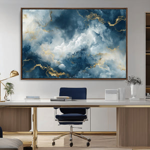 Large Abstract Print - Luxe Blue and Gold Abstract Canvas