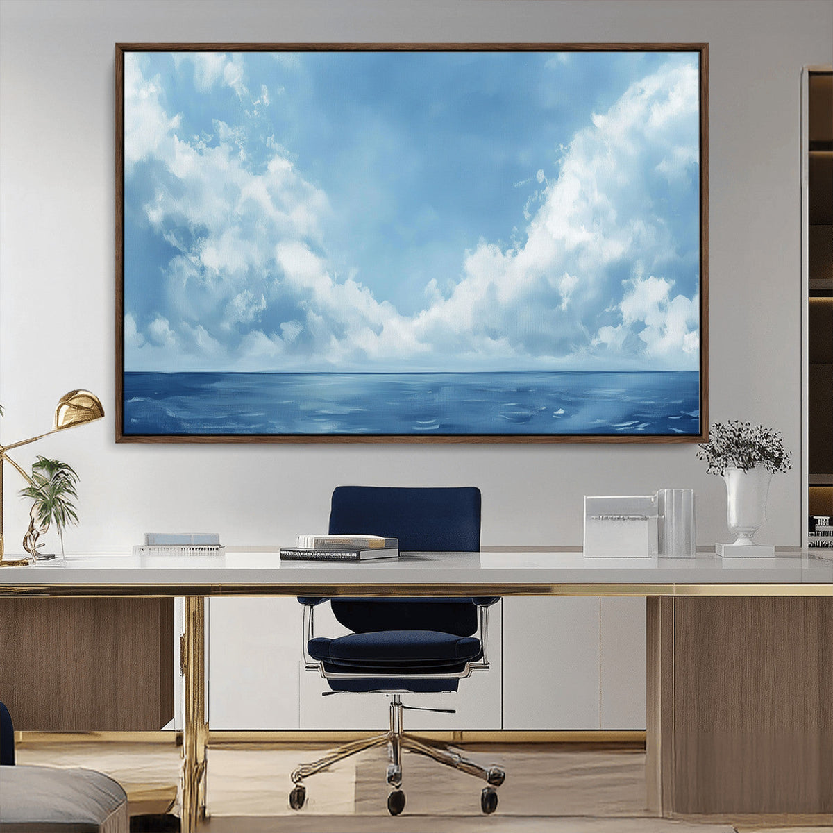 Abstract Ocean Print Artwork- Serene Blue Ocean Canvas Wall