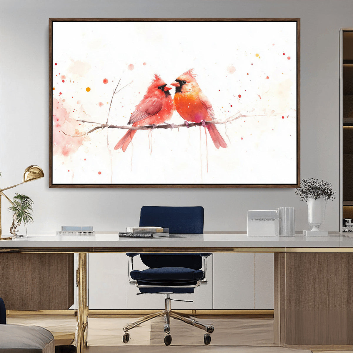 Cardinal Bird Canvas Wall Art - Male and Female Cardinal