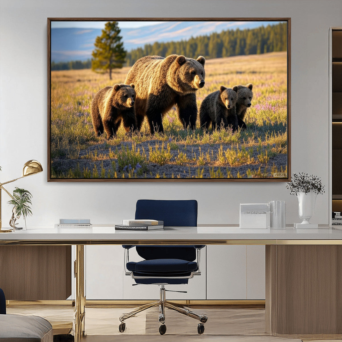 Grizzly Bear Family Wall Art Canvas Print – Majestic