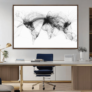 Flight Routes Air Traffic Map Canvas Wall Art - Framed -