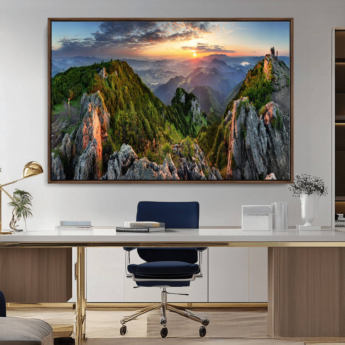 Mountain Sunset Panoramic Wall Art Canvas Print – Framed