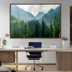 Misty Forest Mountain Wall Art Canvas Print – Framed Serene