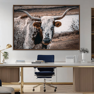 Texas Longhorn Wall Art Canvas Print – Framed Spotted Bull