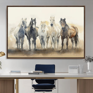 Wild Horses Wall Art Canvas Print, Framed Running Horses Art