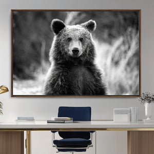 Grizzly Bear Wall Art Canvas Print – Framed Black White