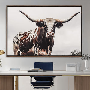 Texas Longhorn Wall Art Canvas Print – Framed Spotted Bull