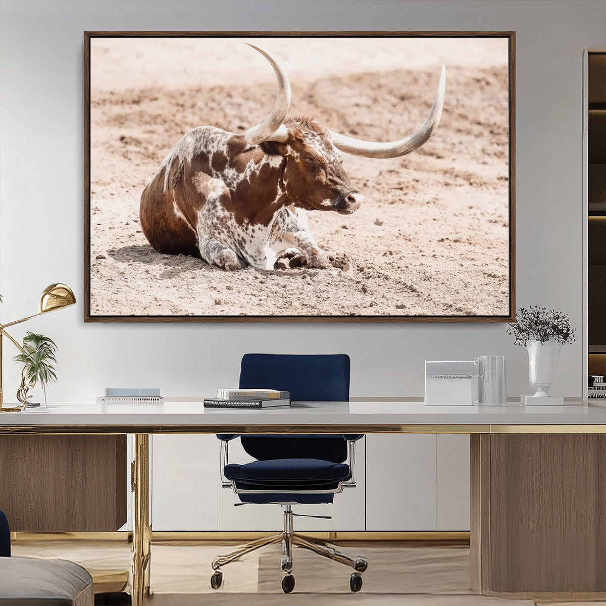 Texas Longhorn Wall Art Canvas Print – Framed Resting Bull