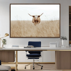 Texas Longhorn Wall Art Canvas Print – Framed Lone Cattle