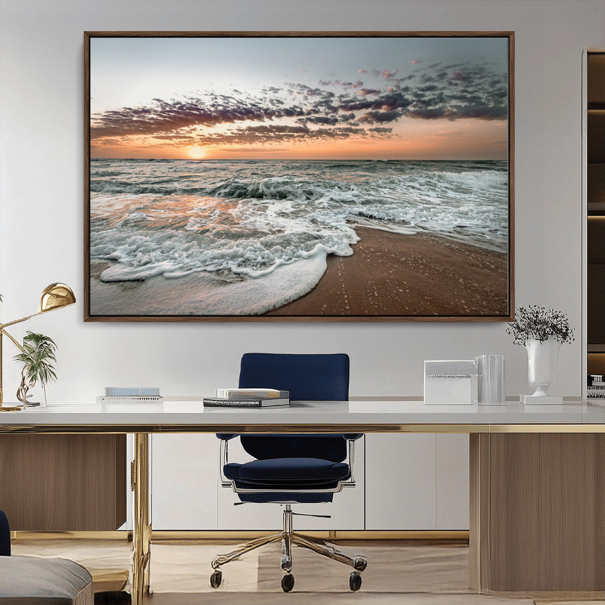 Ocean Sunset Wall Art Canvas Print – Framed Beach Waves