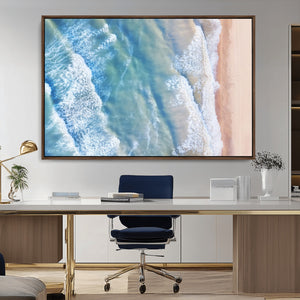 Aerial Ocean View Wall Art Canvas Print – Framed Soft Blue