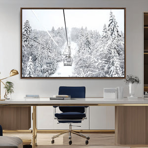 Snowy Ski Lift Wall Art – Framed Winter Mountain Canvas