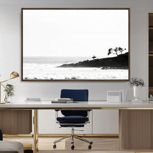 Surfer Cliffs Wall Art Canvas Print – Framed Black White