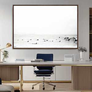 Monochrome Swimming Wall Art Canvas Print – Framed Ocean