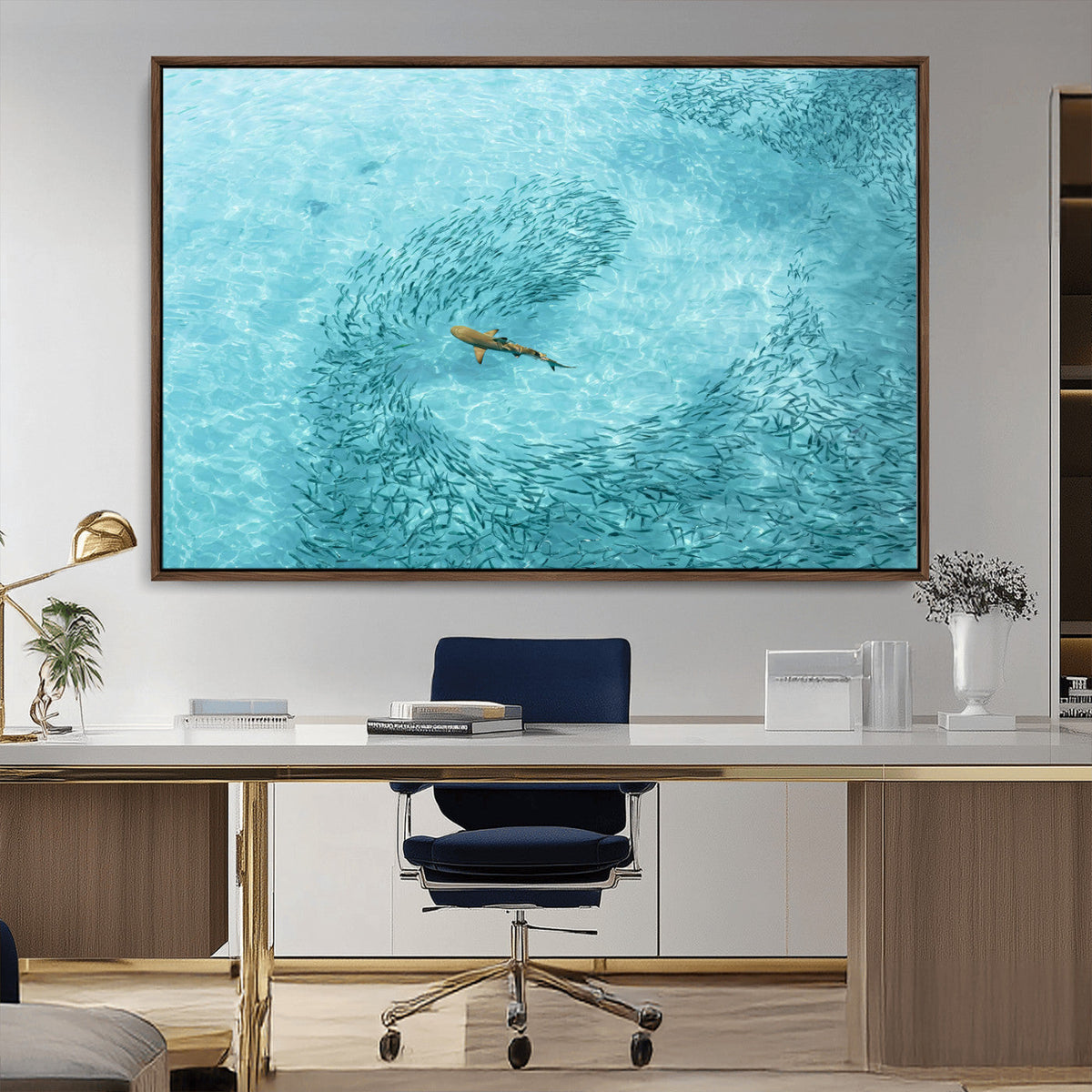 Fish Swarm Wall Art Canvas Print – Framed Marine Life Art
