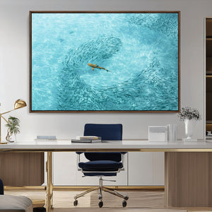 Fish Swarm Wall Art Canvas Print – Framed Marine Life Art