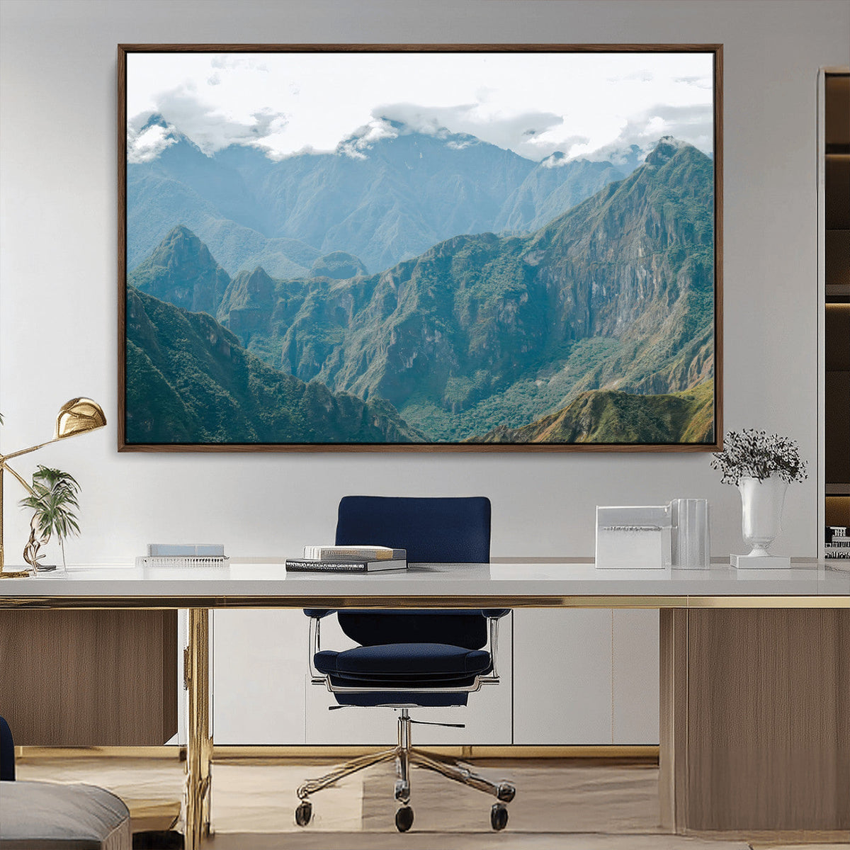 Misty Mountain Wall Art Canvas Print – Framed Cloudy Andean