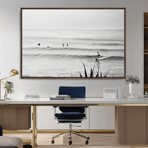 Surfer Silhouette Wall Art – Framed Calm Ocean Canvas