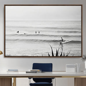 Surfer Silhouette Wall Art Canvas Print, Framed Calm Ocean