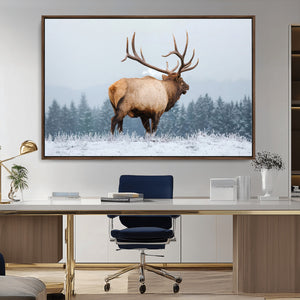 Elk Wall Art Canvas Print – Framed Snowy Forest Scene Art