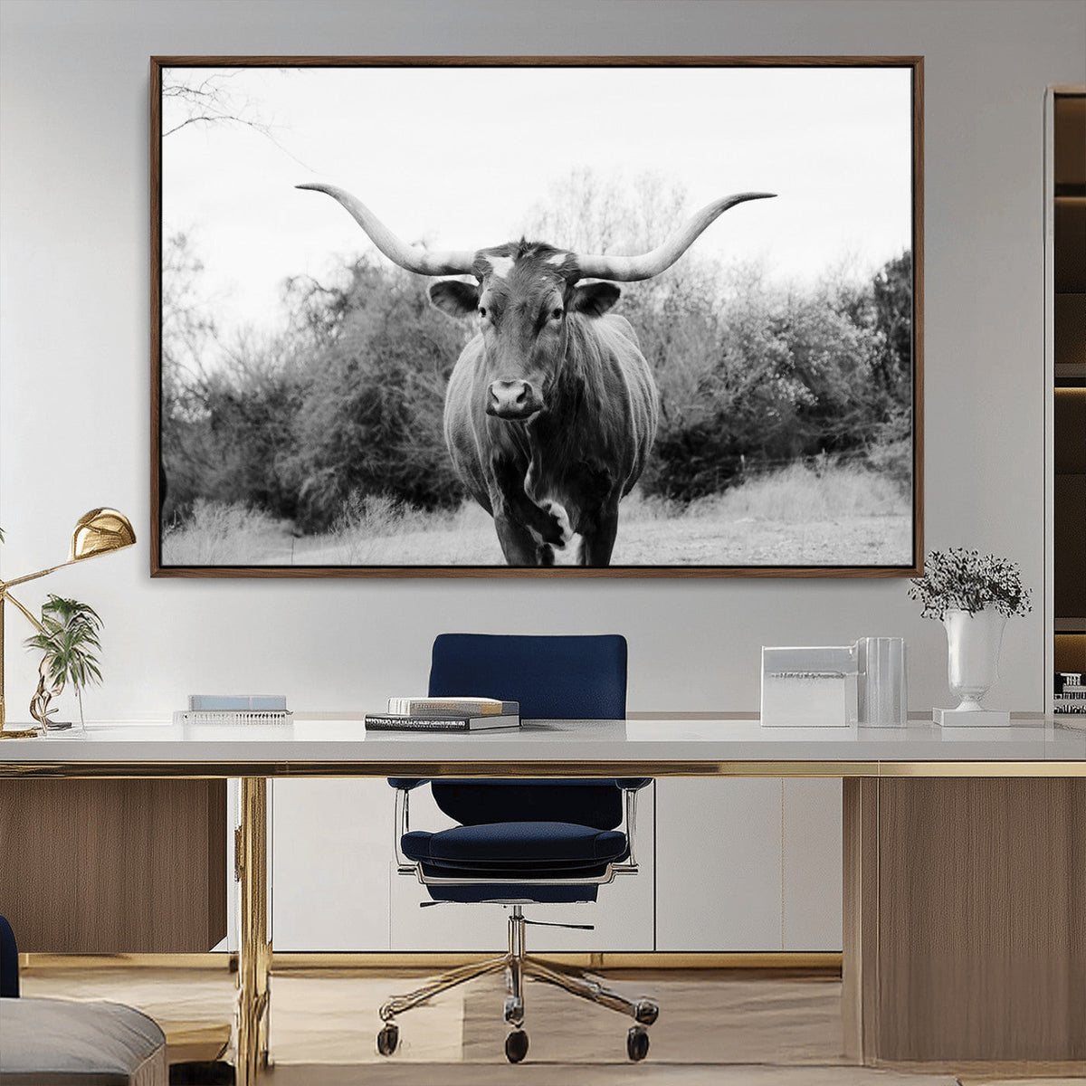 Longhorn Photography Wall Art Canvas Print – Framed Western