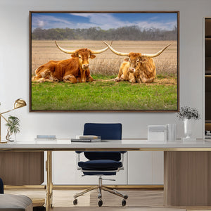 Longhorn Wall Art Canvas Print – Framed Cozy Ranch Vibes