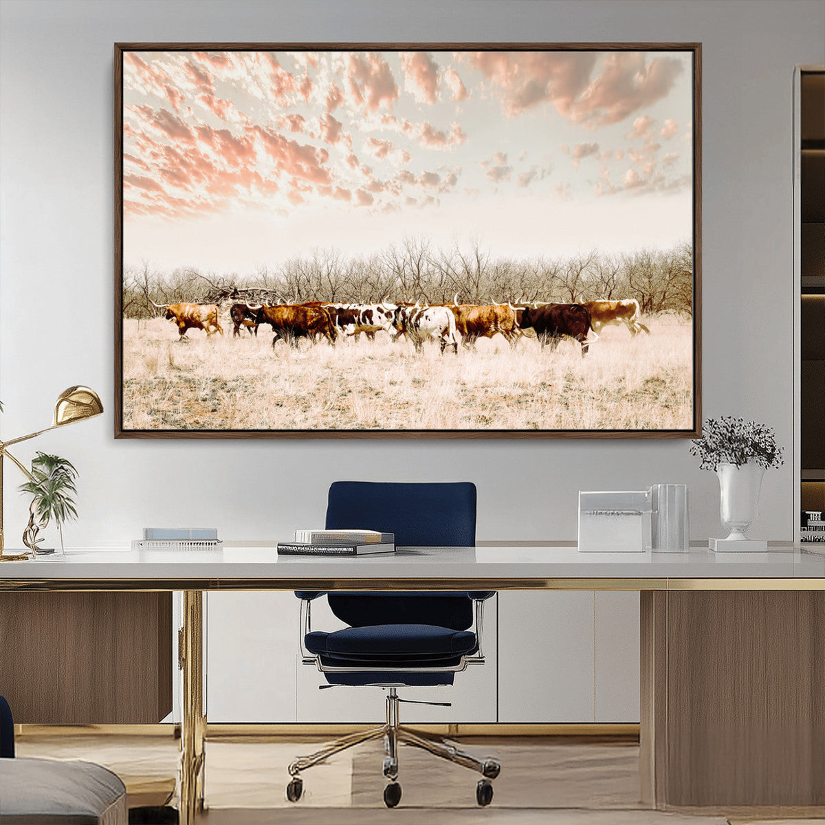 Cow Herd Wall Art Canvas Print – Framed Farmhouse Cattle