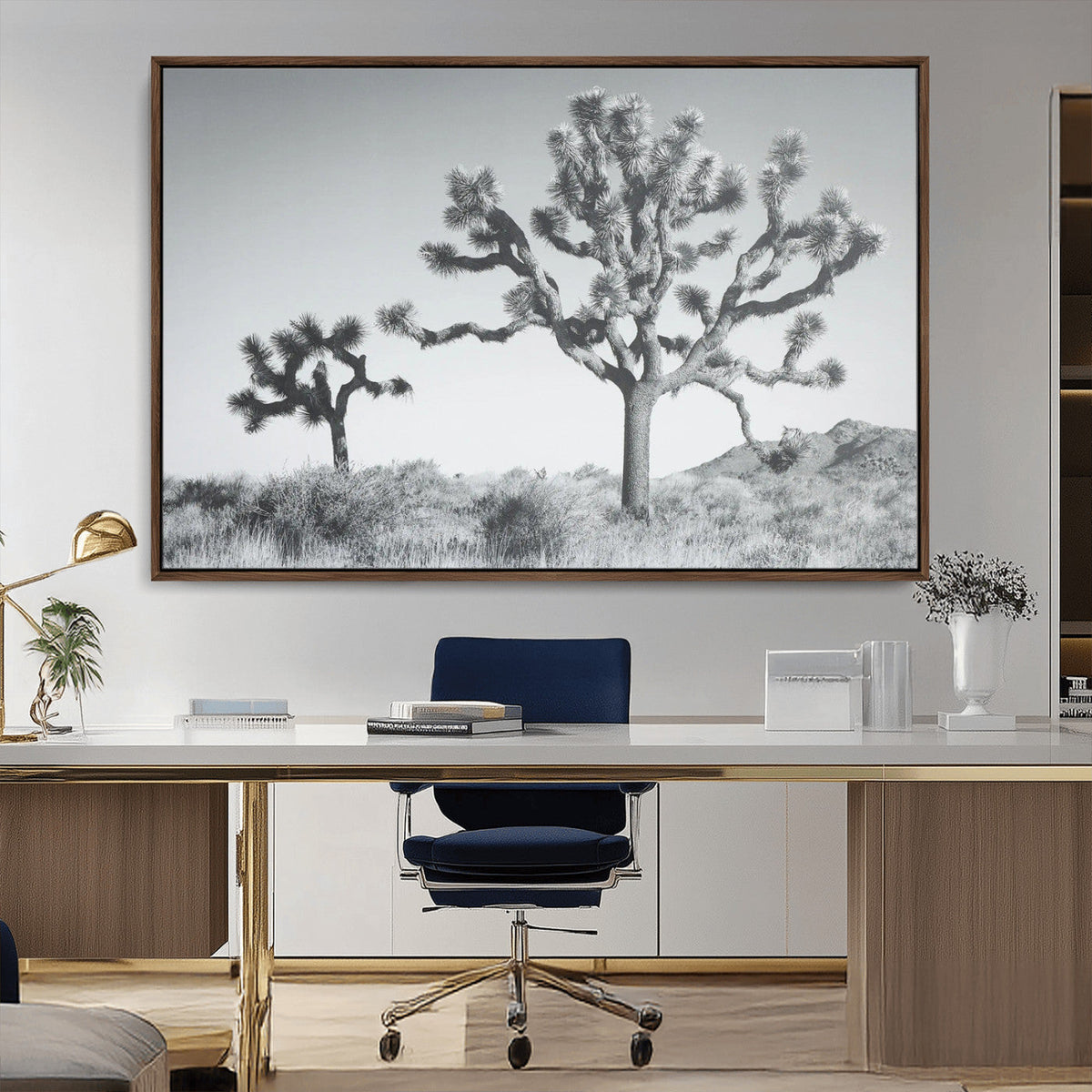 Joshua Tree Wall Art Canvas Print – Black and White Desert