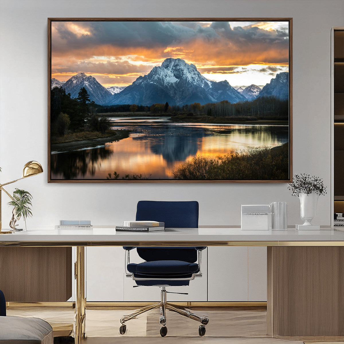 Mountain Sunset Wall Art Canvas Print – Framed Alpine