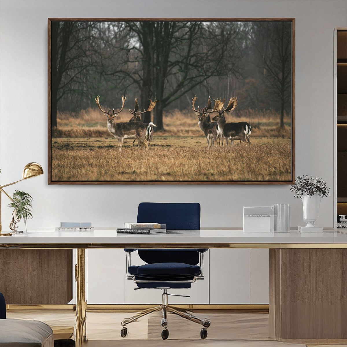 Deer Wall Art Canvas Print – Framed Rustic Wildlife Stags