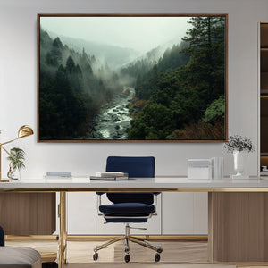 Misty Forest Wall Art Canvas Print – Framed Foggy River