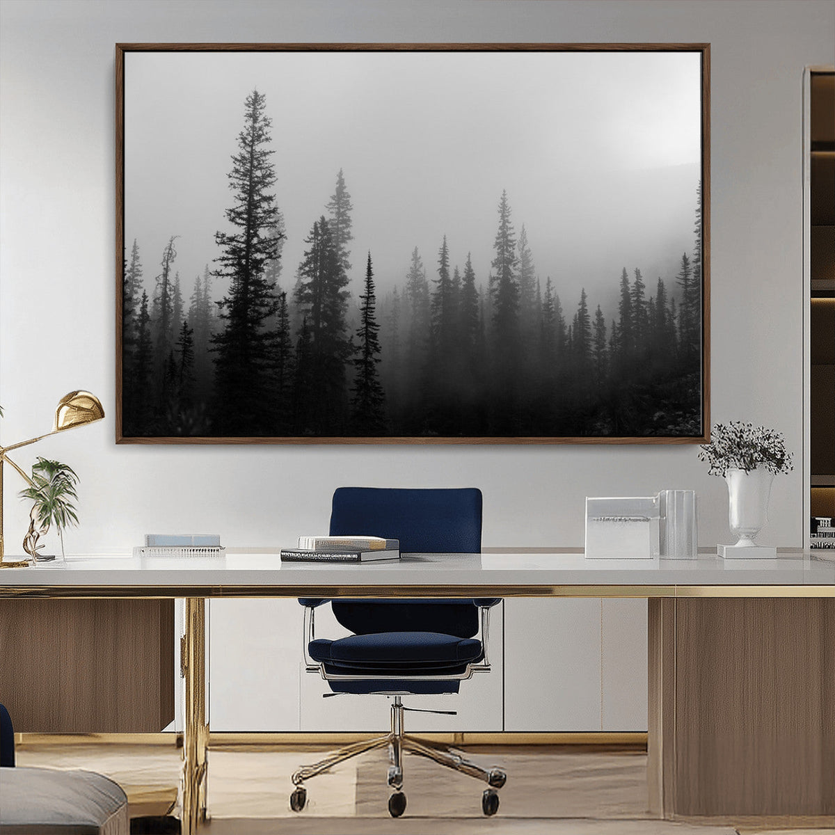 Misty Pines Wall Art Canvas Print – Framed Woodland