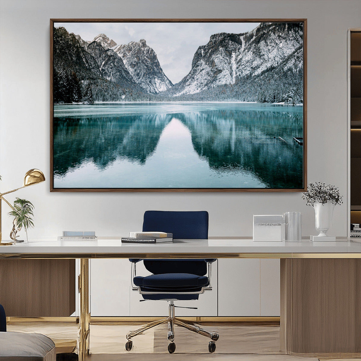 Mountain Lake Wall Art Canvas Print – Framed Toblacher See