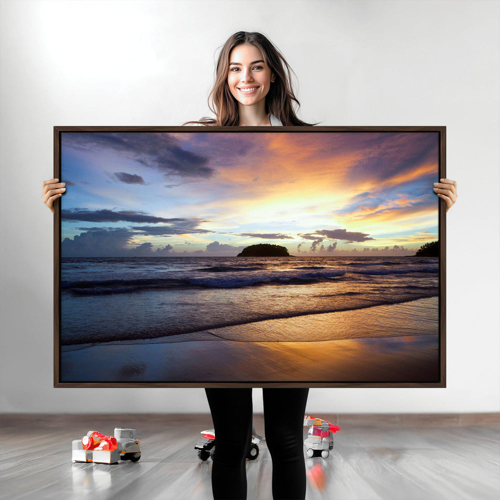 Beach Sunset Wall Art Canvas Print – Tropical Ocean Waves
