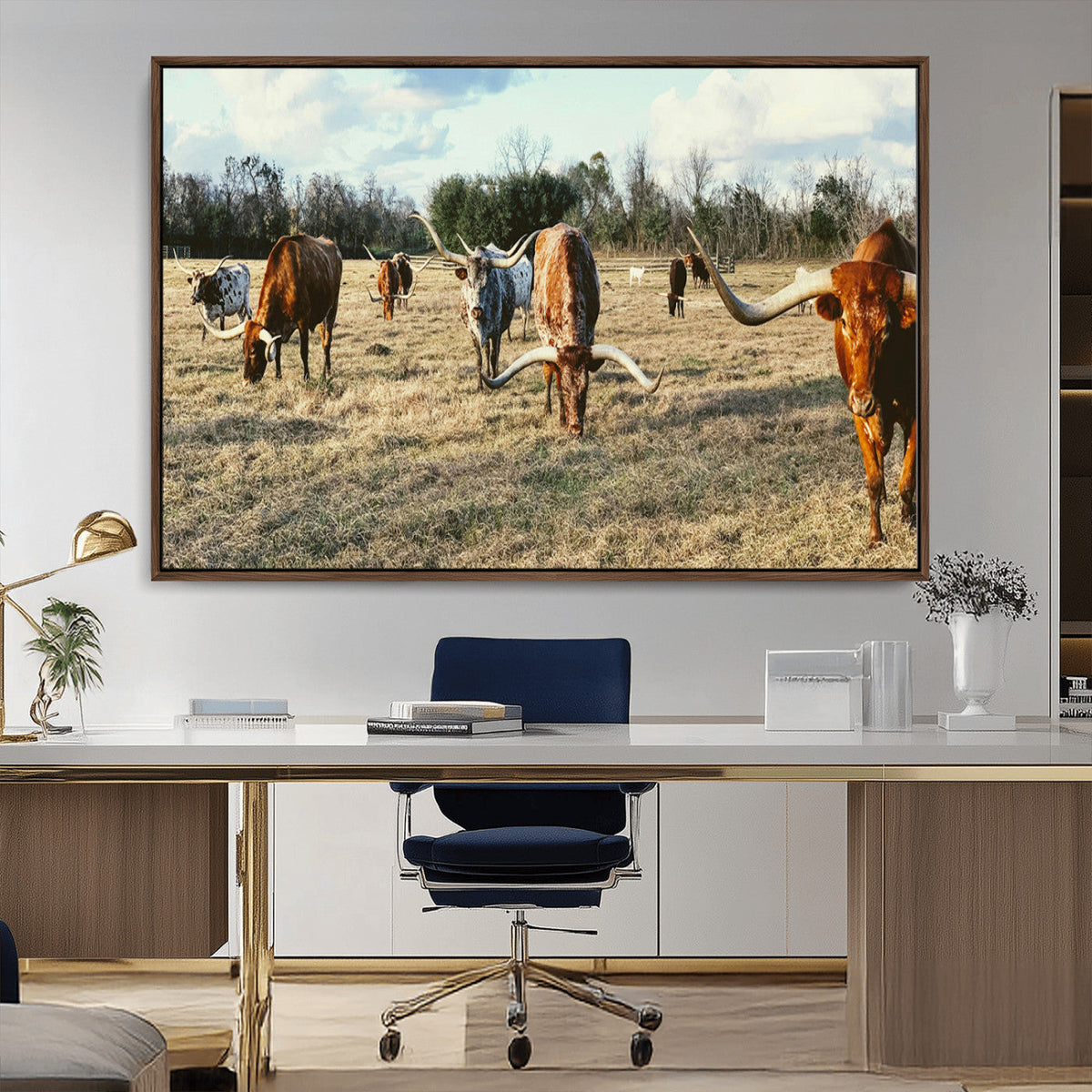 Texas Longhorns Wall Art Canvas Print – Framed Rustic Farm