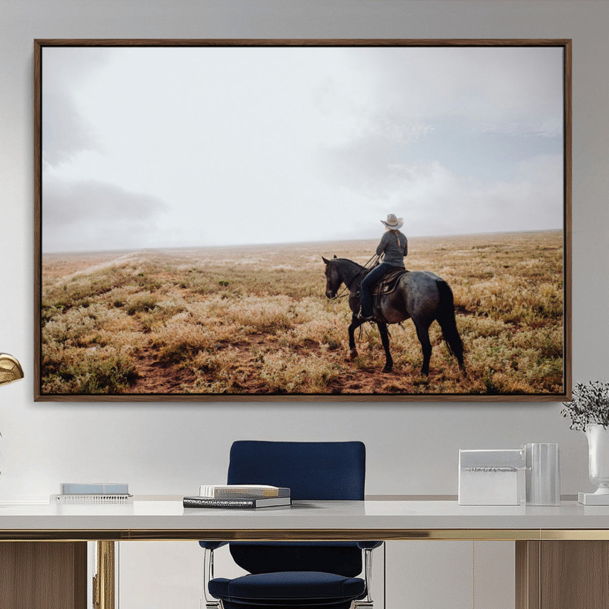 Cowboy Wall Art Canvas Print – Framed Western Ranch Scene