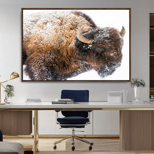 Snowy Buffalo Wall Art Canvas Print – Framed Rustic Lodge