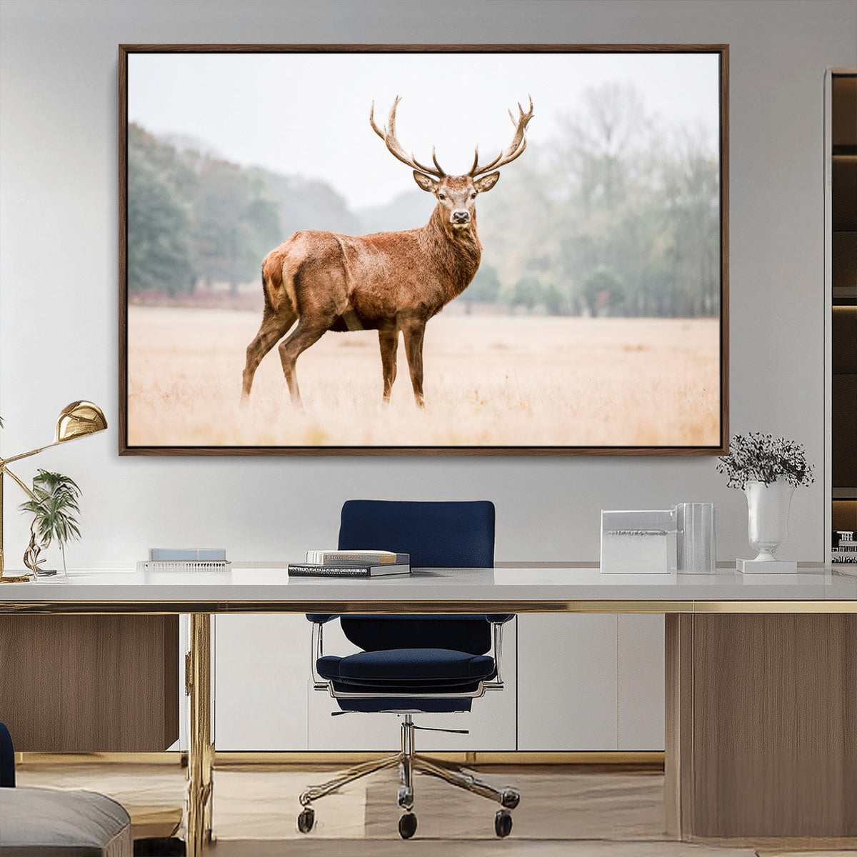Vintage Wildlife Wall Art Canvas Print – Misty Landscape