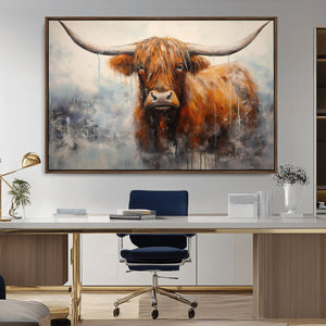 Scottish Highland Wall Art Canvas Print, Framed Longhorn Art