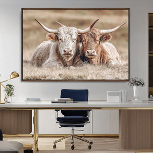 Couple Highland Cows Wall Art Canvas Print – Peaceful Meadow