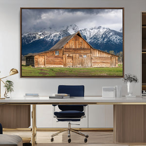 Rustic Wooden Barn Wall Art Canvas Print – Snowy Mountain