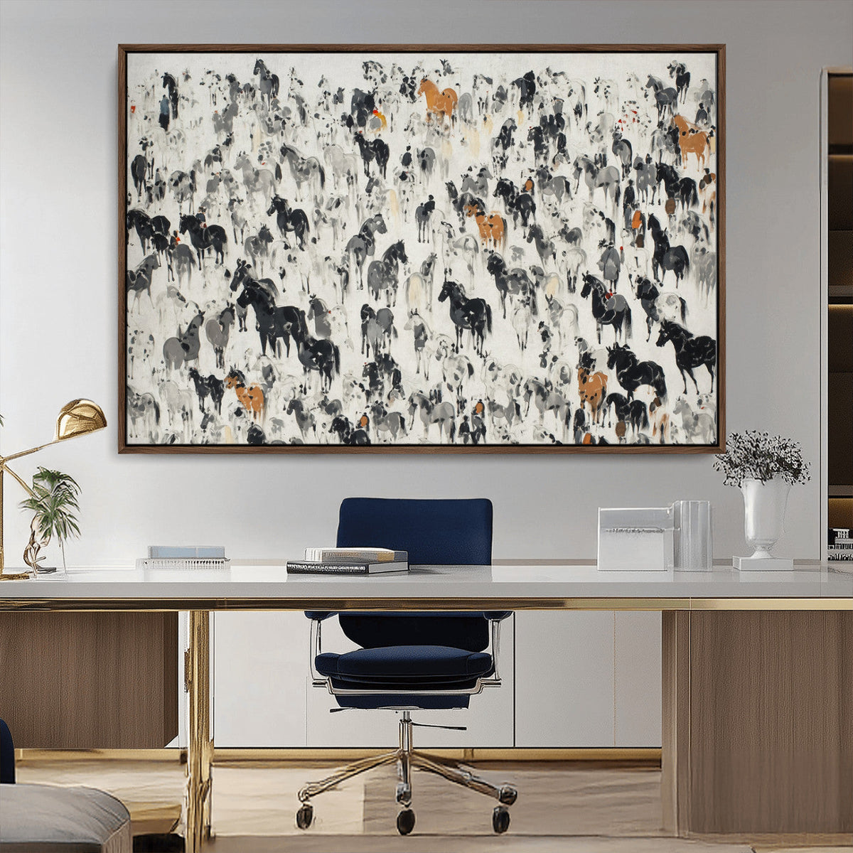 Wild Horse Stampede Wall Art Canvas Print – Monochrome