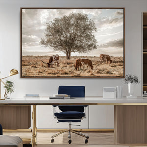 Texas Longhorn Cattle Wall Art, Rustic Western Ranch Canvas