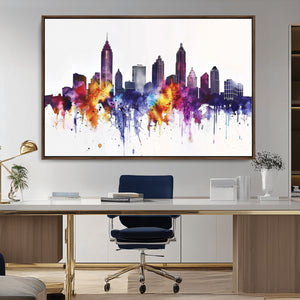 Atlanta Skyline Wall Art Canvas Print – Framed Colorful