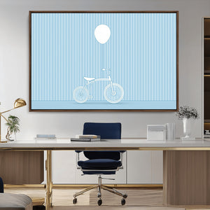 Minimalist Bicycle Balloon Canvas Wall Art – Playful Blue