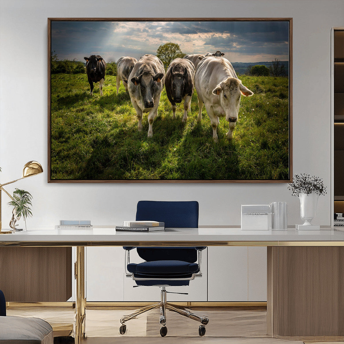 Grazing Cattle Herd Pasture Green Field Livestock Natural